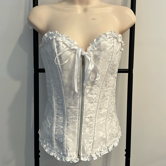 ADORE ME White Corset LARGE Ruffle Tie Bride Bridal Wedding Ruffle Trim Size M - Picture 1 of 9
